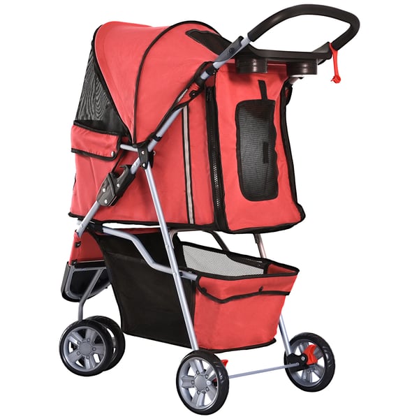 PawHut Hundevogn - Let & Foldbar - Til Hunde & Katte - Rød Polyester