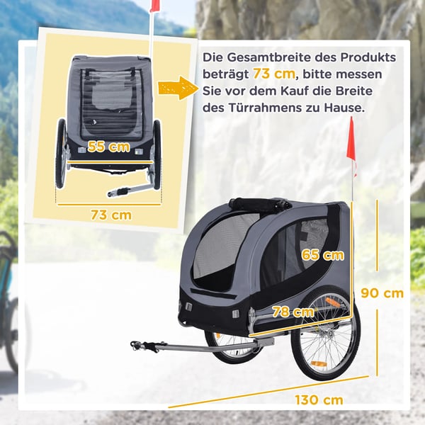 PawHut hundecykelanhænger hundetransport hundecykeltrailer grå+sort 130 x 73 x 90 cm