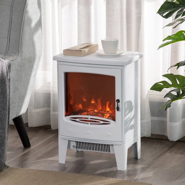LED Elektrisk Kamin Standkamin Kamin med Flammeffekt 900/1800W Metall ABS-plast Glas Vit 39 x 26 x 54,8 cm