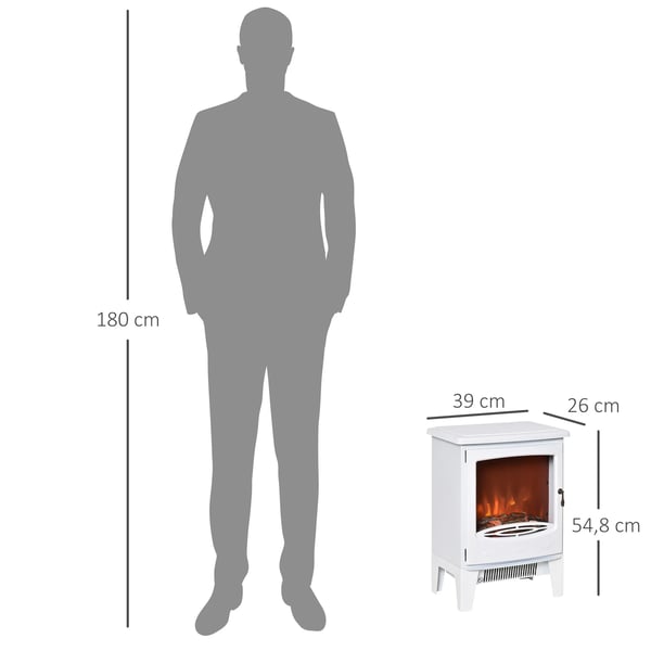 LED Elektrisk Kamin Standkamin Kamin med Flammeffekt 900/1800W Metall ABS-plast Glas Vit 39 x 26 x 54,8 cm