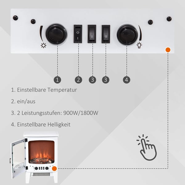 LED Elektrisk Kamin Standkamin Kamin med Flammeffekt 900/1800W Metall ABS-plast Glas Vit 39 x 26 x 54,8 cm
