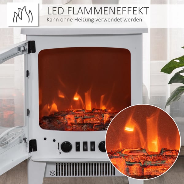 LED Elektrisk Kamin Standkamin Kamin med Flammeffekt 900/1800W Metall ABS-plast Glas Vit 39 x 26 x 54,8 cm