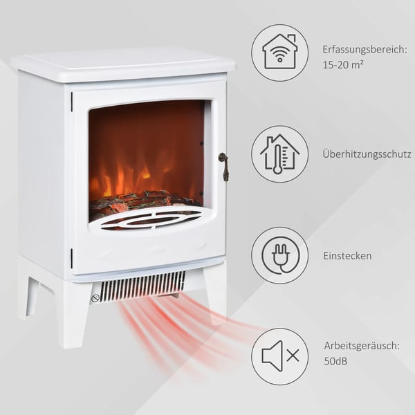 LED Elektrisk Kamin Standkamin Kamin med Flammeffekt 900/1800W Metall ABS-plast Glas Vit 39 x 26 x 54,8 cm
