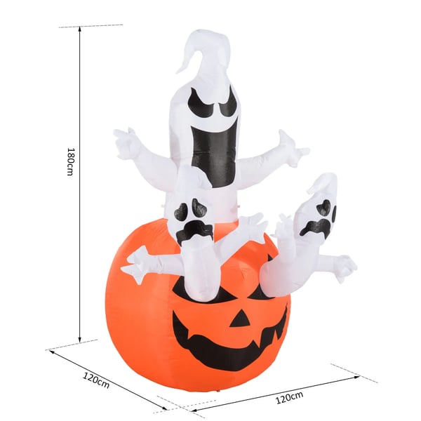 puhalettava kurpitsahahmo, aavemainen Halloween-koriste, ilmatäytteinen figuuri LED-valaistuksella, polyesteri, 120x120x180cm