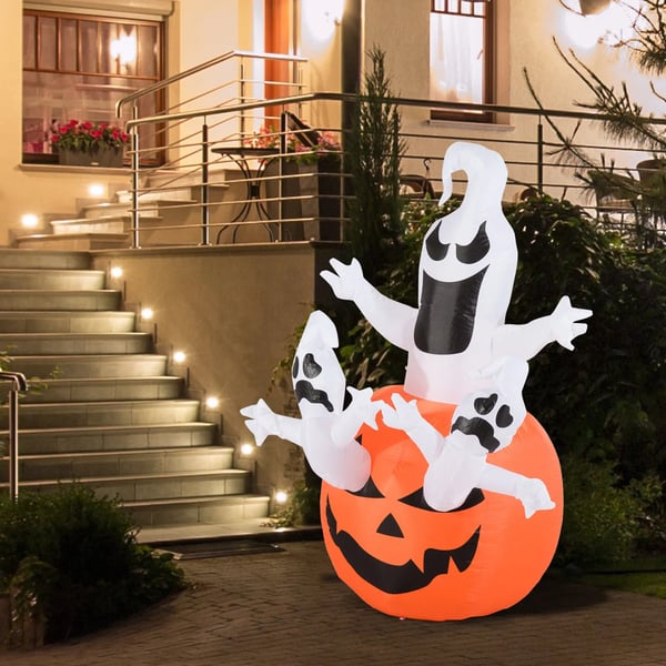 puhalettava kurpitsahahmo, aavemainen Halloween-koriste, ilmatäytteinen figuuri LED-valaistuksella, polyesteri, 120x120x180cm