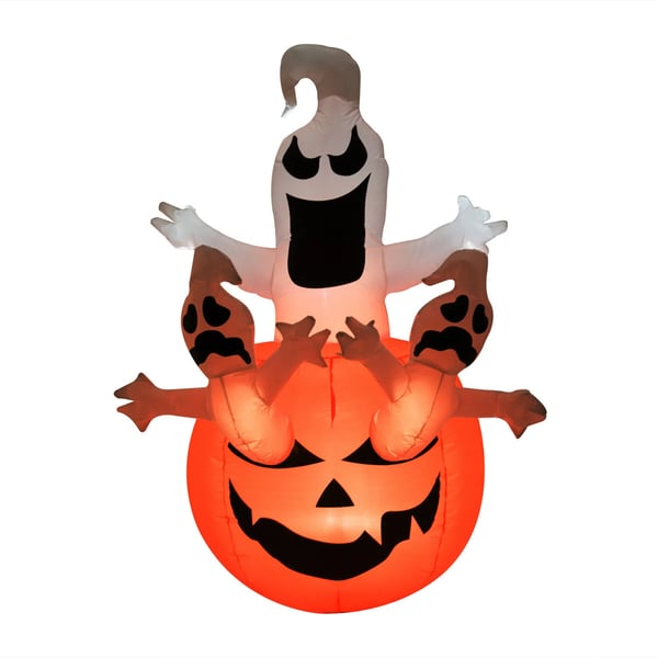 puhalettava kurpitsahahmo, aavemainen Halloween-koriste, ilmatäytteinen figuuri LED-valaistuksella, polyesteri, 120x120x180cm