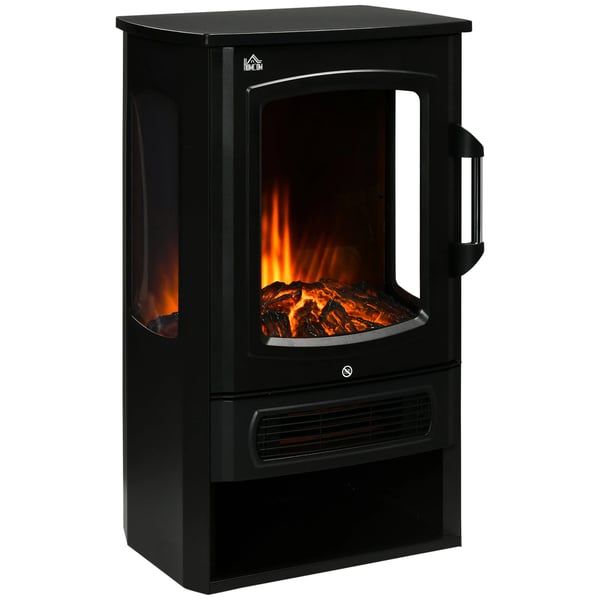 Fritstående Elektrisk Pejs m. LED Flammeeffekt, 1000/2000W, Stål/Hartglas, Sort