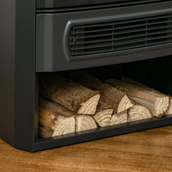 Fritstående Elektrisk Pejs m. LED Flammeeffekt, 1000/2000W, Stål/Hartglas, Sort