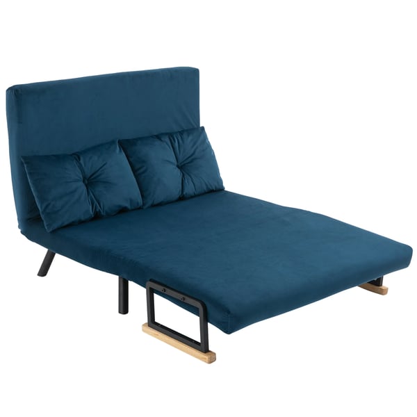 bäddsoffa relaxfåtölj med sängfunktion fällsoffa sammet ryggkudde justerbart ryggstöd blå 102x73x81cm