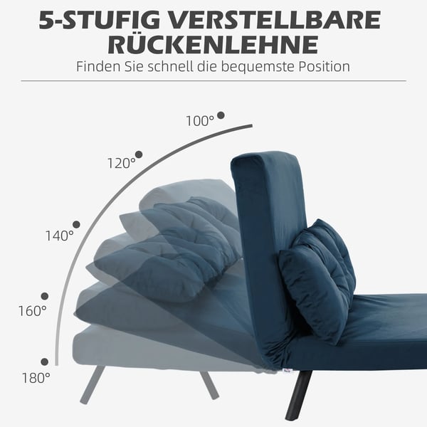 HOMCOM sovesofa afslapningsstol med sengefunktion foldesofa fløjl rygpude justerbart ryglæn blå 102x73x81cm