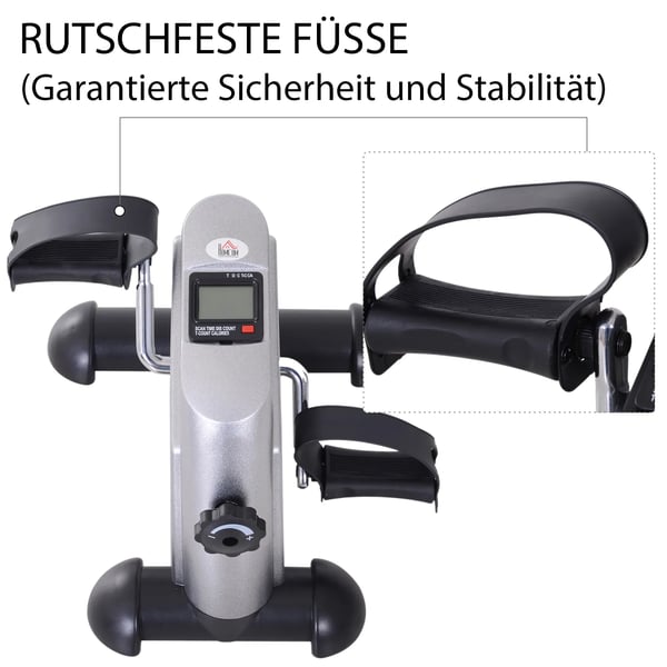 HOMCOM Motionscykel Mini Pedaltræner med LCD-display, Støbejern, Sølv