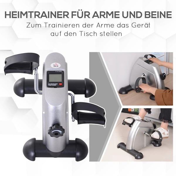 HOMCOM Motionscykel Mini Pedaltræner med LCD-display, Støbejern, Sølv