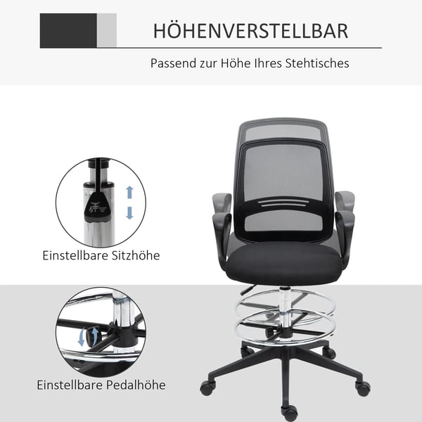 Vinsetto ergonominen mesh-kangas ty&ouml;tuoli, s&auml;&auml;dett&auml;v&auml;, musta