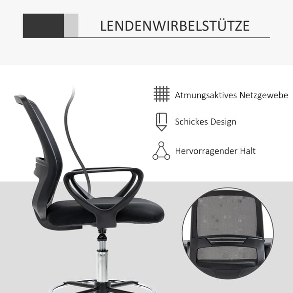 Vinsetto ergonominen mesh-kangas ty&ouml;tuoli, s&auml;&auml;dett&auml;v&auml;, musta