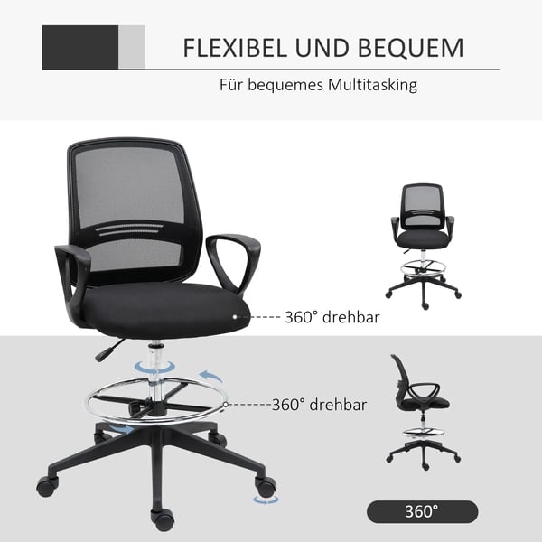 Vinsetto ergonominen mesh-kangas ty&ouml;tuoli, s&auml;&auml;dett&auml;v&auml;, musta