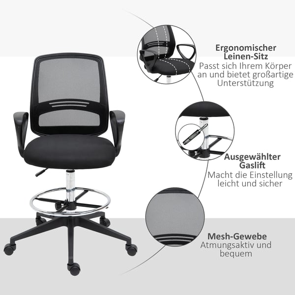 Vinsetto ergonominen mesh-kangas ty&ouml;tuoli, s&auml;&auml;dett&auml;v&auml;, musta
