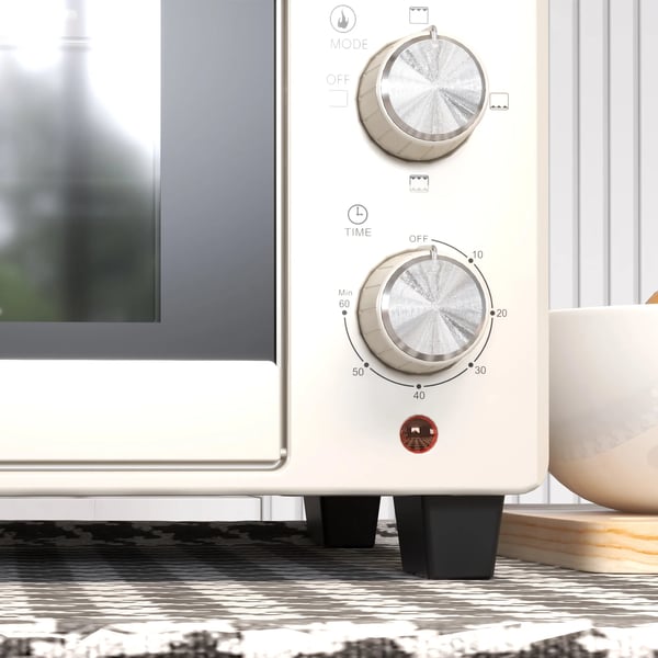 HOMCOM Mini-uuni 21L, kermanvalkoinen, 1400W pöytäuuni 100-230°C, ruostumaton teräs