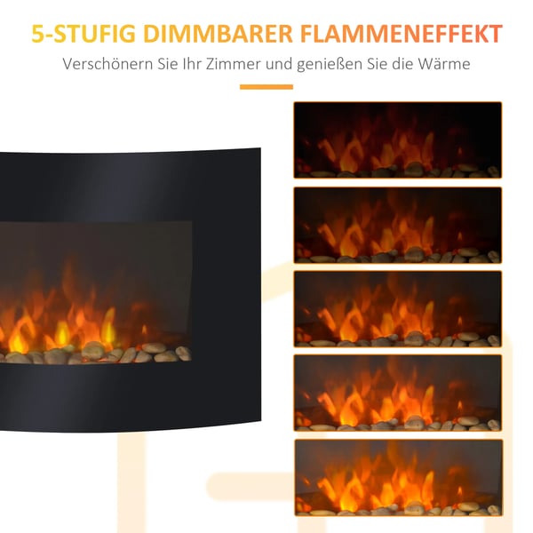 Elektrisk väggkamin 65x11.4x52cm Svart Metall och Säkerhetsglas med LED-belysning och Fjärrkontroll