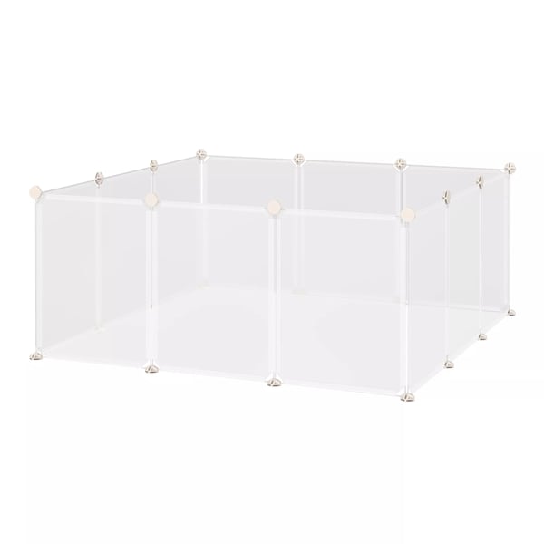 PawHut Løbegård DIY Gitterløbegård til Små Kæledyr - 12 Paneler, Indendørs, Hvid 105x105x45cm, Metal/PP Resin