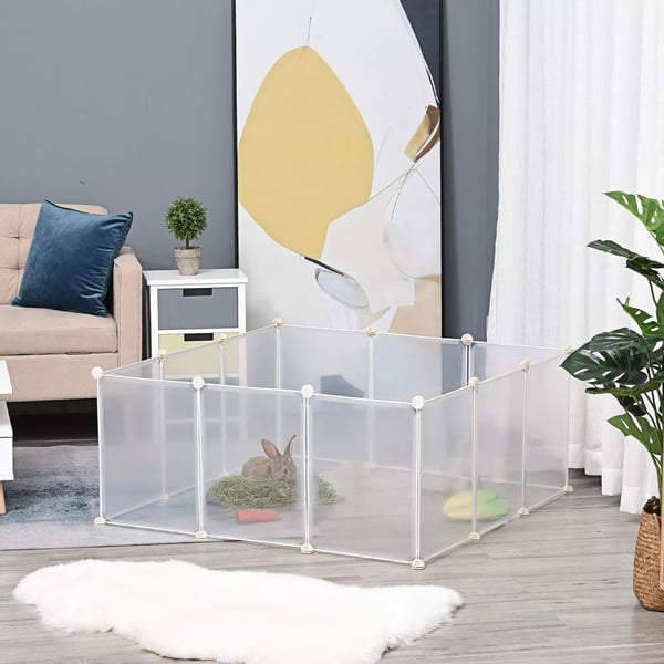 PawHut DIY lemmikkieste, metalli/PP, 12 paneelia, valkoinen, 105x105x45cm
