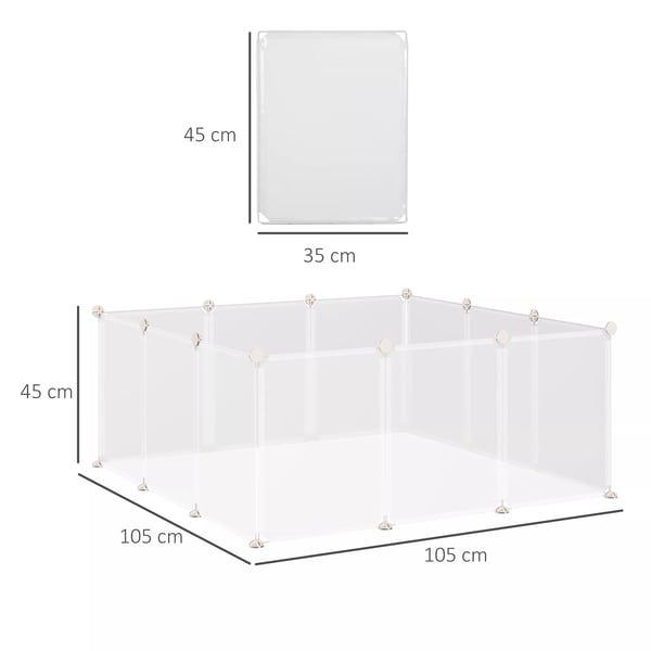 PawHut DIY lemmikkieste, metalli/PP, 12 paneelia, valkoinen, 105x105x45cm