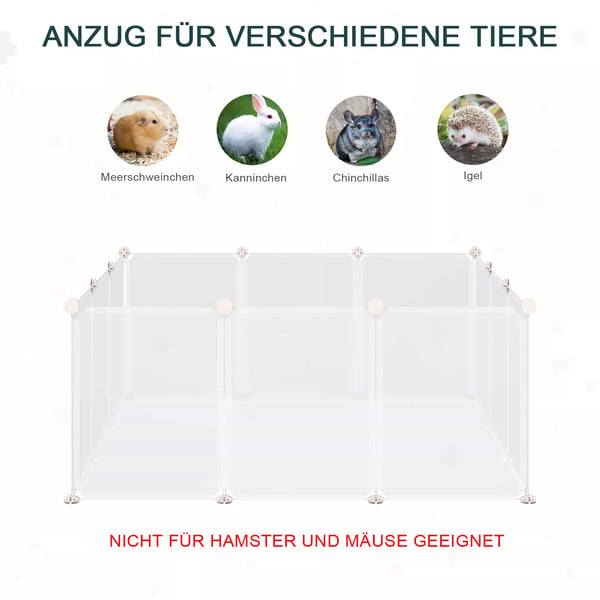 PawHut DIY lemmikkieste, metalli/PP, 12 paneelia, valkoinen, 105x105x45cm