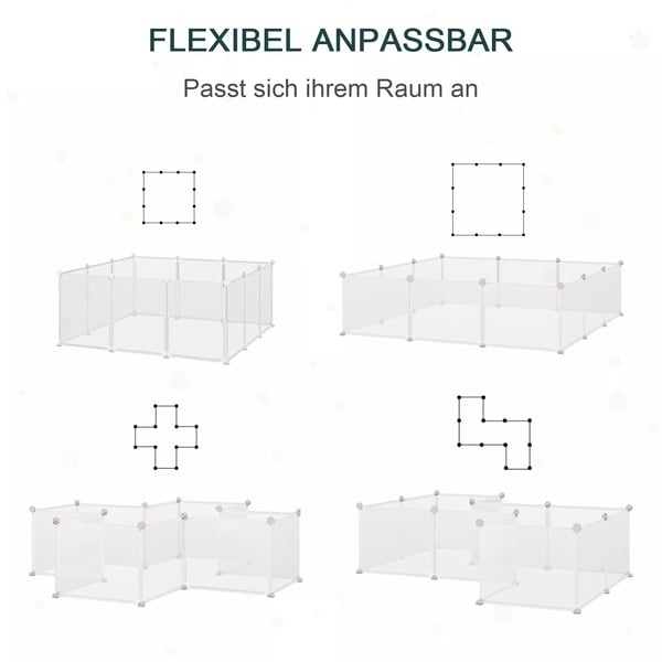 PawHut DIY lemmikkieste, metalli/PP, 12 paneelia, valkoinen, 105x105x45cm