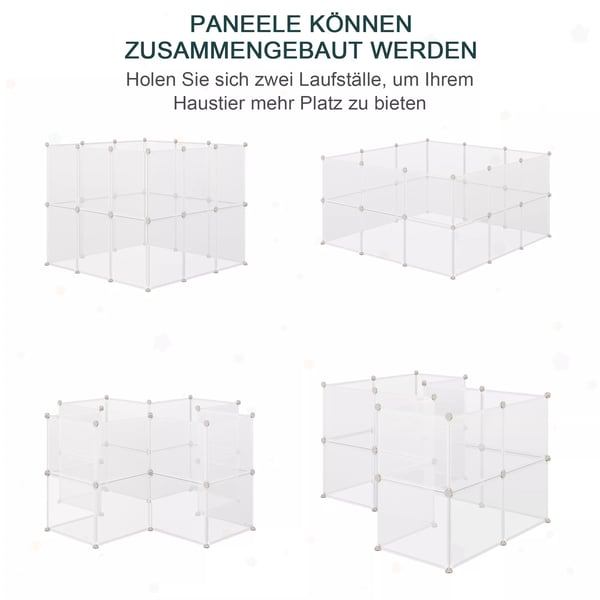 PawHut DIY lemmikkieste, metalli/PP, 12 paneelia, valkoinen, 105x105x45cm