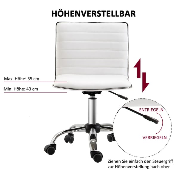 HOMCOM Frisørstol Drejestol Højdejusterbar med Ryglæn i PU Kunstlæder, Hvid 48x52x78-90 cm