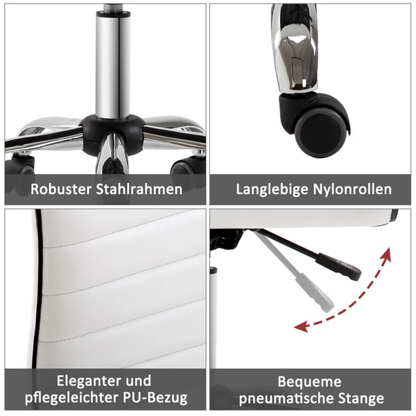HOMCOM Frisørstol Drejestol Højdejusterbar med Ryglæn i PU Kunstlæder, Hvid 48x52x78-90 cm