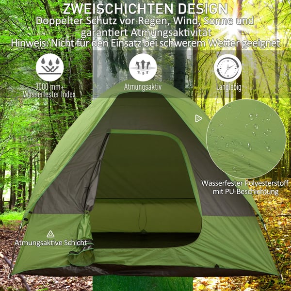 Outsunny Biltelt | Polyester | Grønt | 4-5 personer | 300x300x230 cm