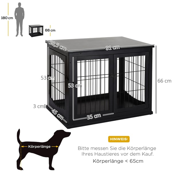 PawHut Hundehus med Bordplade, Sort MDF, 81x58,5x66 cm