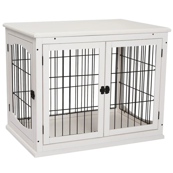PawHut Hundbur Husdjursbur för inomhusbruk, MDF, metall, vit, 81 x 58,5 x 66 cm