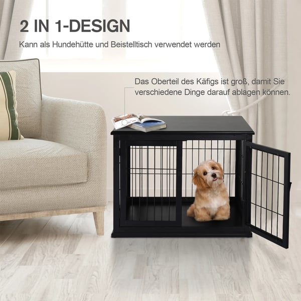 PawHut Hundehus med Bordplade, Sort MDF, 81x58,5x66 cm