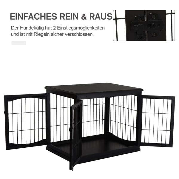 PawHut Hundehus med Bordplade, Sort MDF, 81x58,5x66 cm
