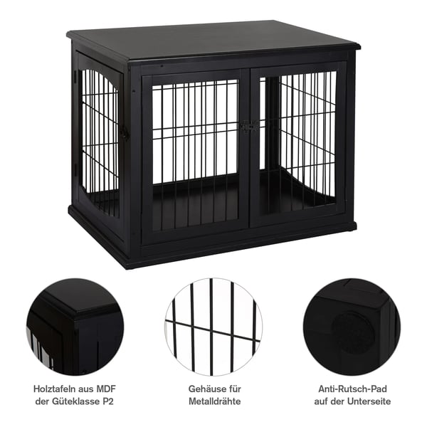 PawHut Hundehus med Bordplade, Sort MDF, 81x58,5x66 cm