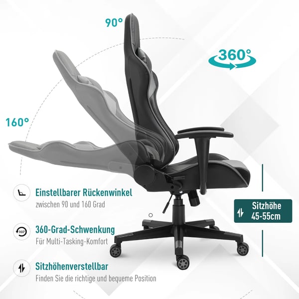 Ergonominen Pelituoli, Keinonahka PU, Vaahtomuovi, MDF, Musta, 67.5x74x126-136cm