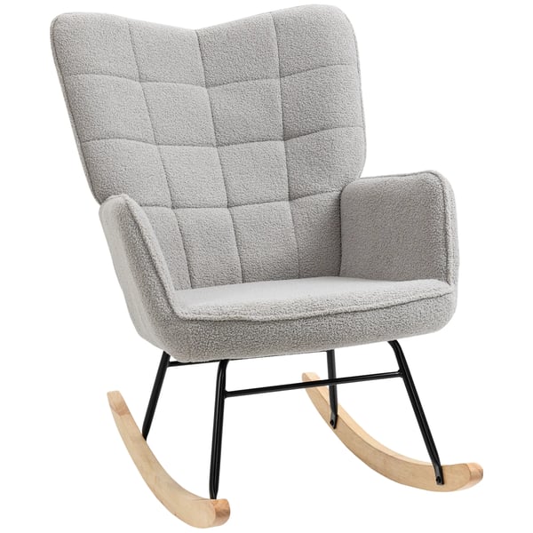 HOMCOM Gyngestol i Lysegrå Berberfleece - Komfortabel Afslapningsstol til Stuen, 71x92x101 cm