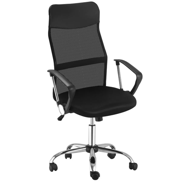 HOMCOM ergonomisk kontorsstol, gamingstol, snurrstol med gungfunktion, höj- och sänkbar skrivbordsstol, skum, nät, svart