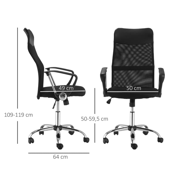 HOMCOM Ergonomisk kontorstol, gamingstol, drejestol med vippefunktion, højdejusterbar skrivebordsstol, skum, net, sort