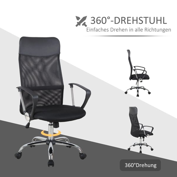 HOMCOM Ergonomisk kontorstol, gamingstol, drejestol med vippefunktion, højdejusterbar skrivebordsstol, skum, net, sort