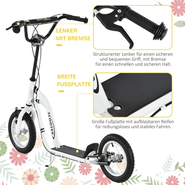 HOMCOM Lbecykel til brn, 12" luftdk, Hvid Stl, Scooter fra 5 r