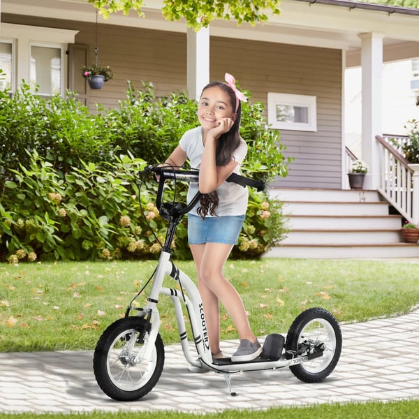 HOMCOM Lbecykel til brn, 12" luftdk, Hvid Stl, Scooter fra 5 r