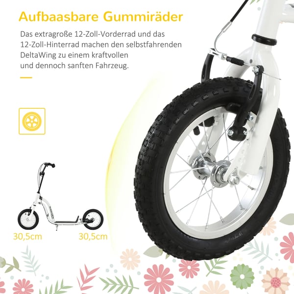 HOMCOM Lbecykel til brn, 12" luftdk, Hvid Stl, Scooter fra 5 r