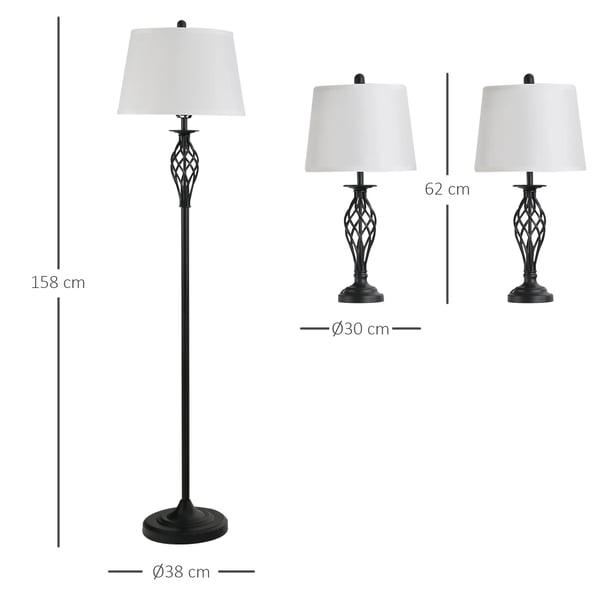 3 valaisinta 2 pöytävalaisinta 1 jalkalamppu vintage metalli puuvilla musta+valkoinen pöytävalaisin Ø38x158cm jalkalamppu Ø30x62cm