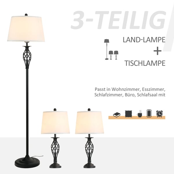 3 valaisinta 2 pöytävalaisinta 1 jalkalamppu vintage metalli puuvilla musta+valkoinen pöytävalaisin Ø38x158cm jalkalamppu Ø30x62cm