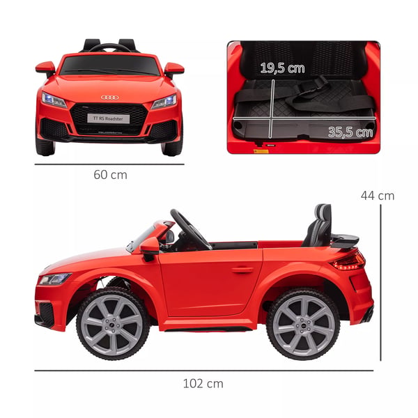HOMCOM Sähköauto lapsille, punainen kaukosäätimellä, MP3, 3-6v, 102x60x44cm
