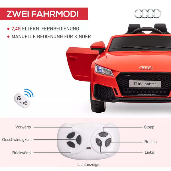HOMCOM Sähköauto lapsille, punainen kaukosäätimellä, MP3, 3-6v, 102x60x44cm
