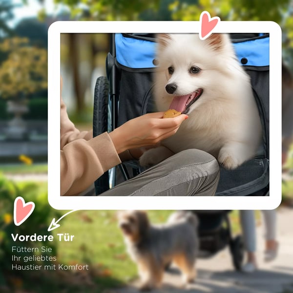 PawHut Hundetransportvogn - Sammenfoldelig, Opbevaringskurv, Solskærm, Blå Polyester