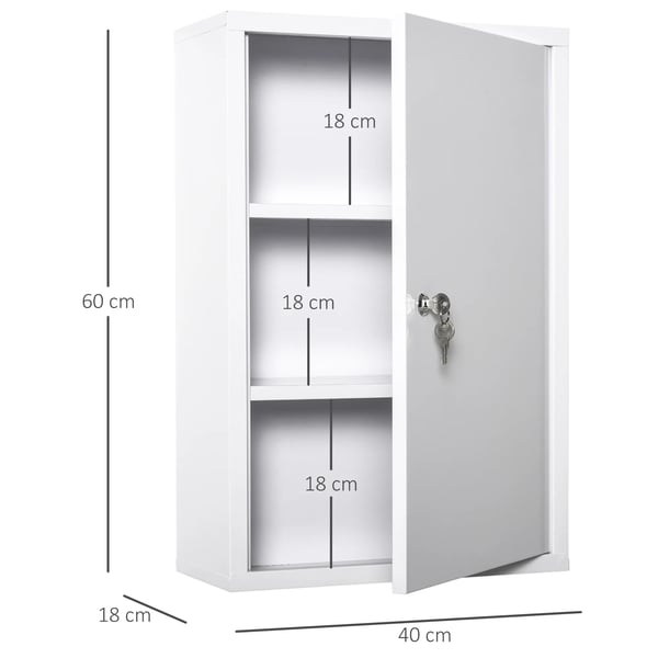 Ensiapukaappi Teräs Valkoinen Lukittava 3 Lokeroa 40x18x60cm